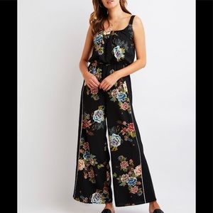 Black multi color floral print jumpsuit
